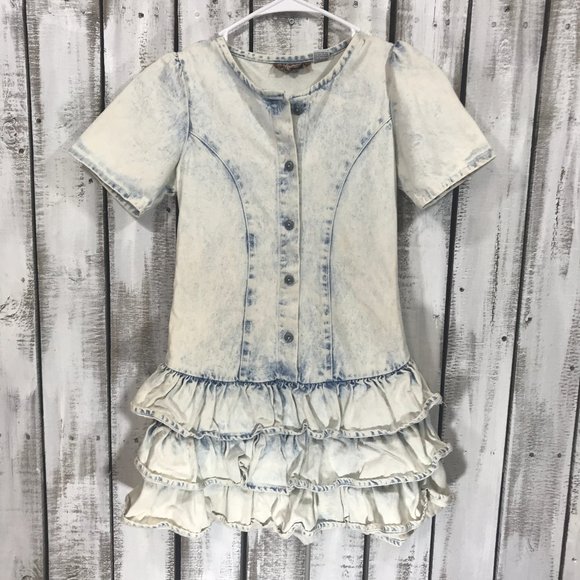 Vintage Other - Vintage Stone Washed Denim Dress Ruffled hem